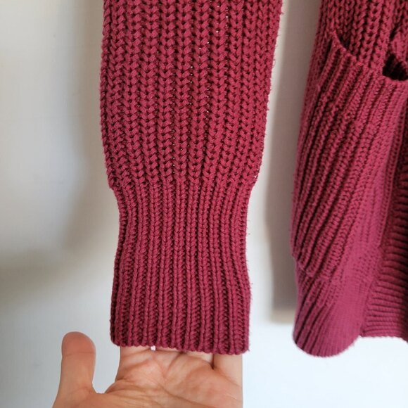 H&M Burgundy Red Maroon Oversize Chunky Knit Long Sleeve Open Cardigan Sweater 2 - Picture 4 of 10